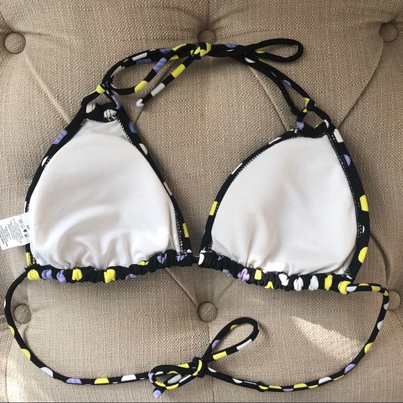 OP polka dot black padded string bikini top dotted - Picture 3 of 5